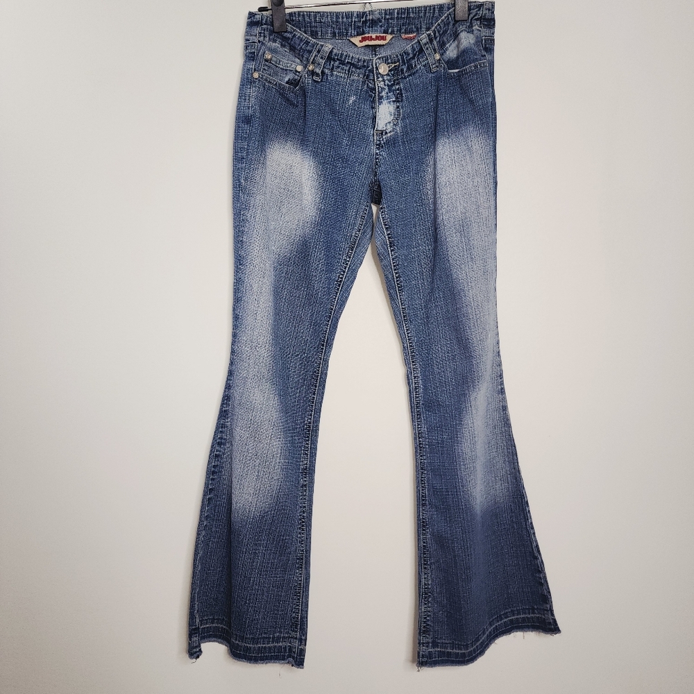 Vintage Y2K Jou Jou Burnout Blue Jeans Flare Lightweight Super Low Rise Size 5/7